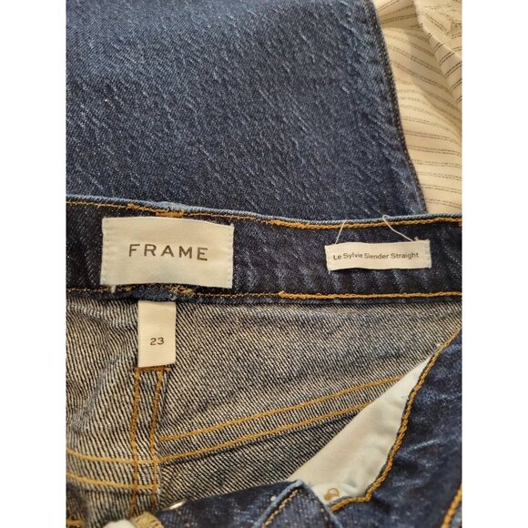 Frame Unique Two Tone Sylvie Straight Jeans 23 Indigo Combo Pants Denim Color - Picture 11 of 12
